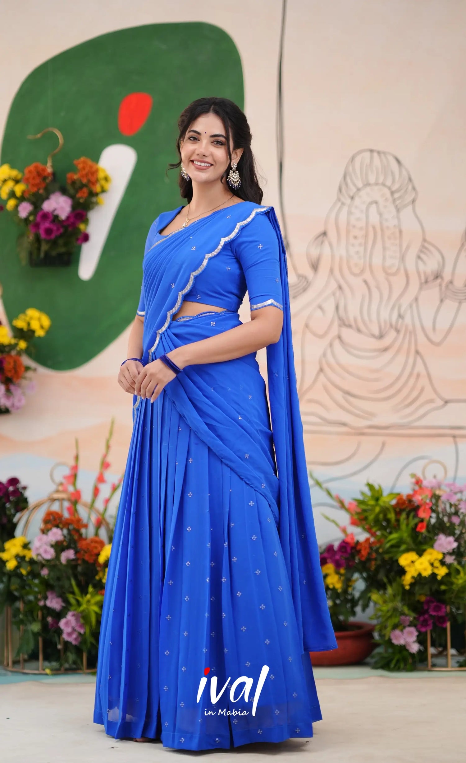 Vedika - Bright Ink Blue Georgette Halfsaree Half Sarees