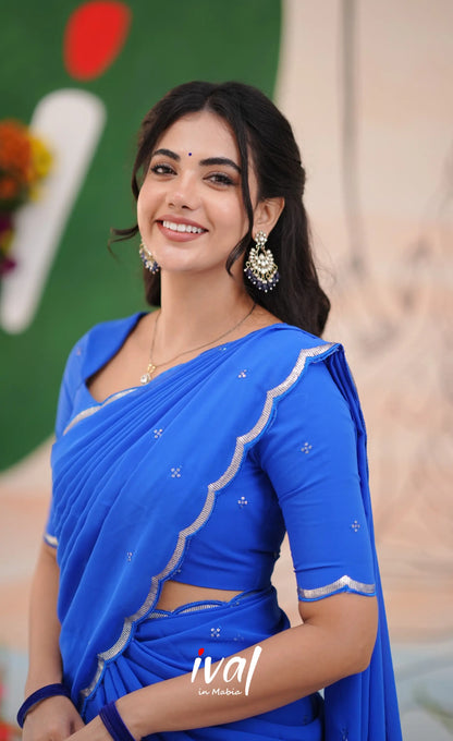 Vedika - Bright Ink Blue Georgette Halfsaree Half Sarees