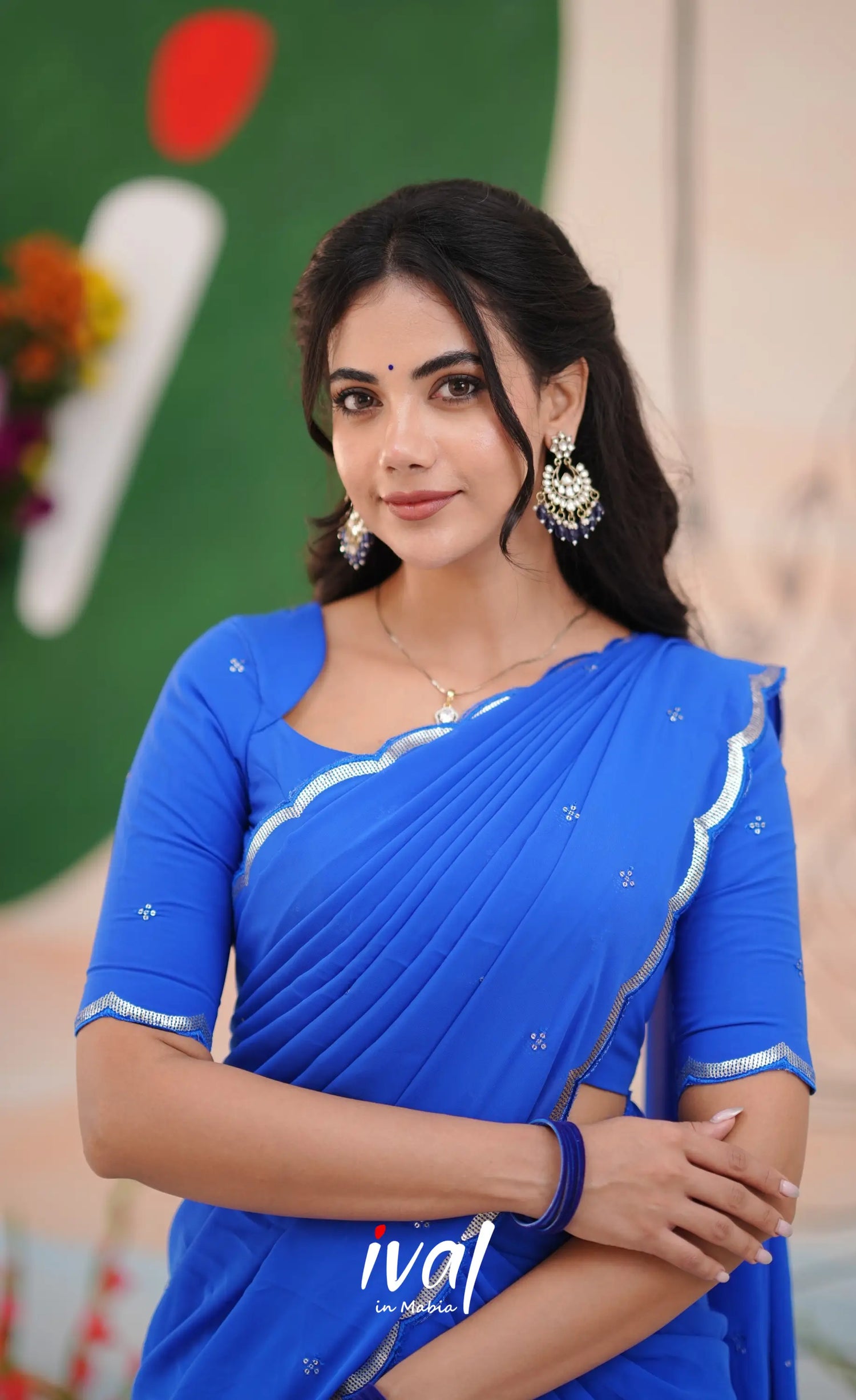 Vedika - Bright Ink Blue Georgette Halfsaree Half Sarees