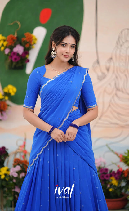 Vedika - Bright Ink Blue Georgette Halfsaree Half Sarees