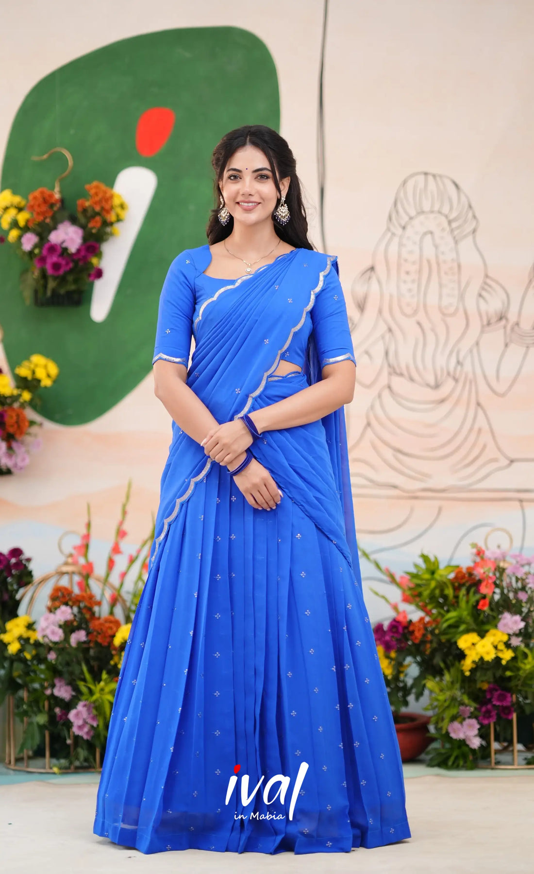 Vedika - Bright Ink Blue Georgette Halfsaree Half Sarees