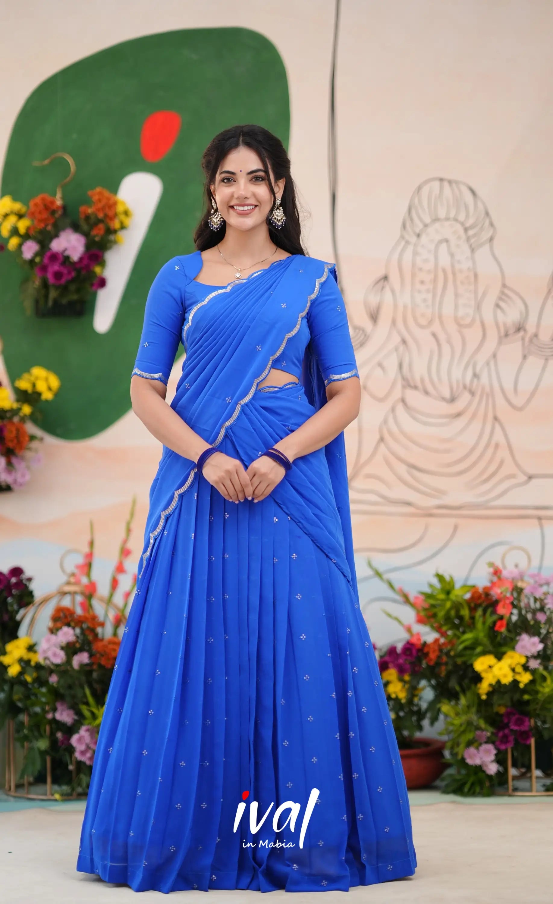 Vedika - Bright Ink Blue Georgette Halfsaree Half Sarees