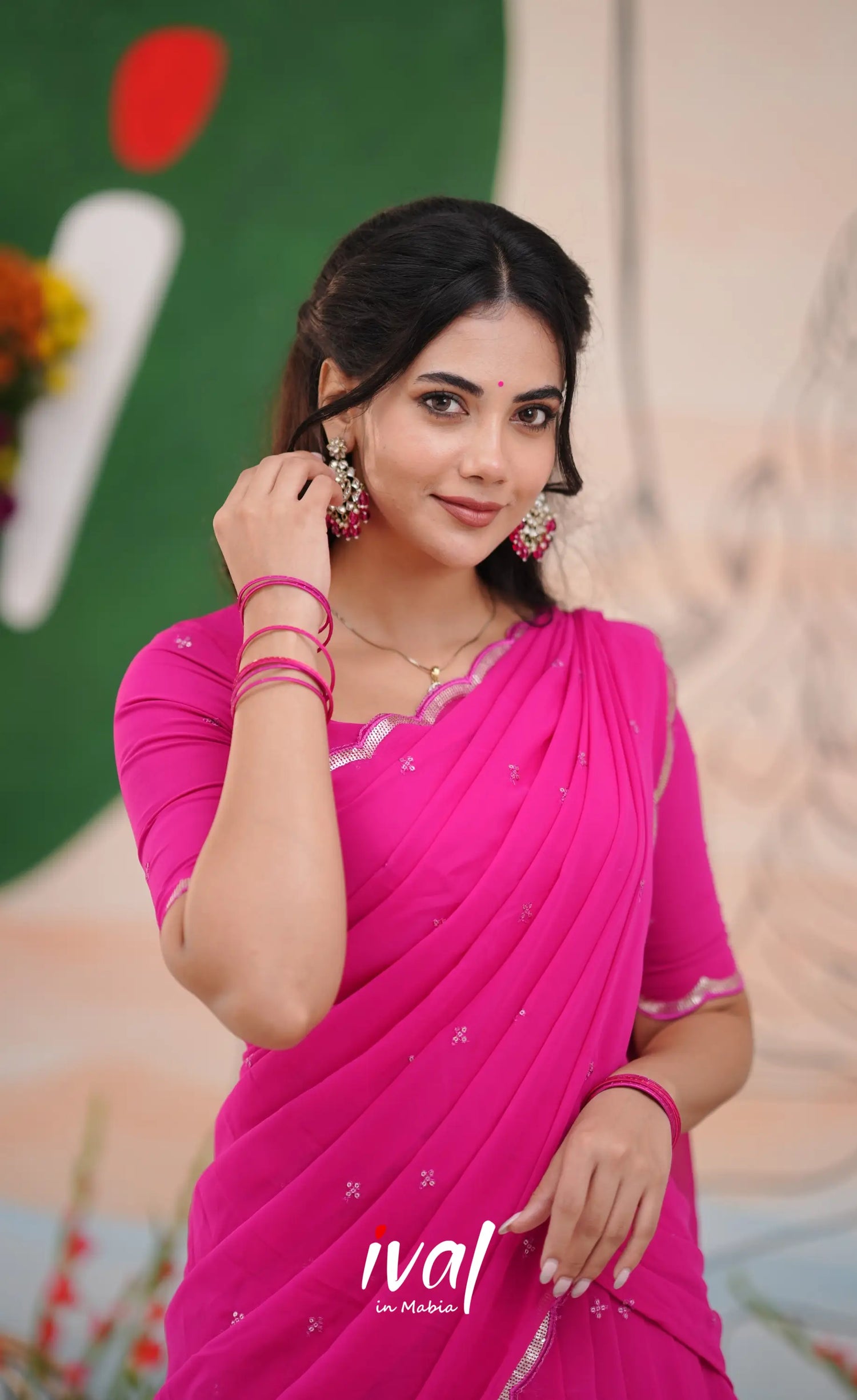 Vedika - Bright Pink Georgette Halfsaree Half Sarees