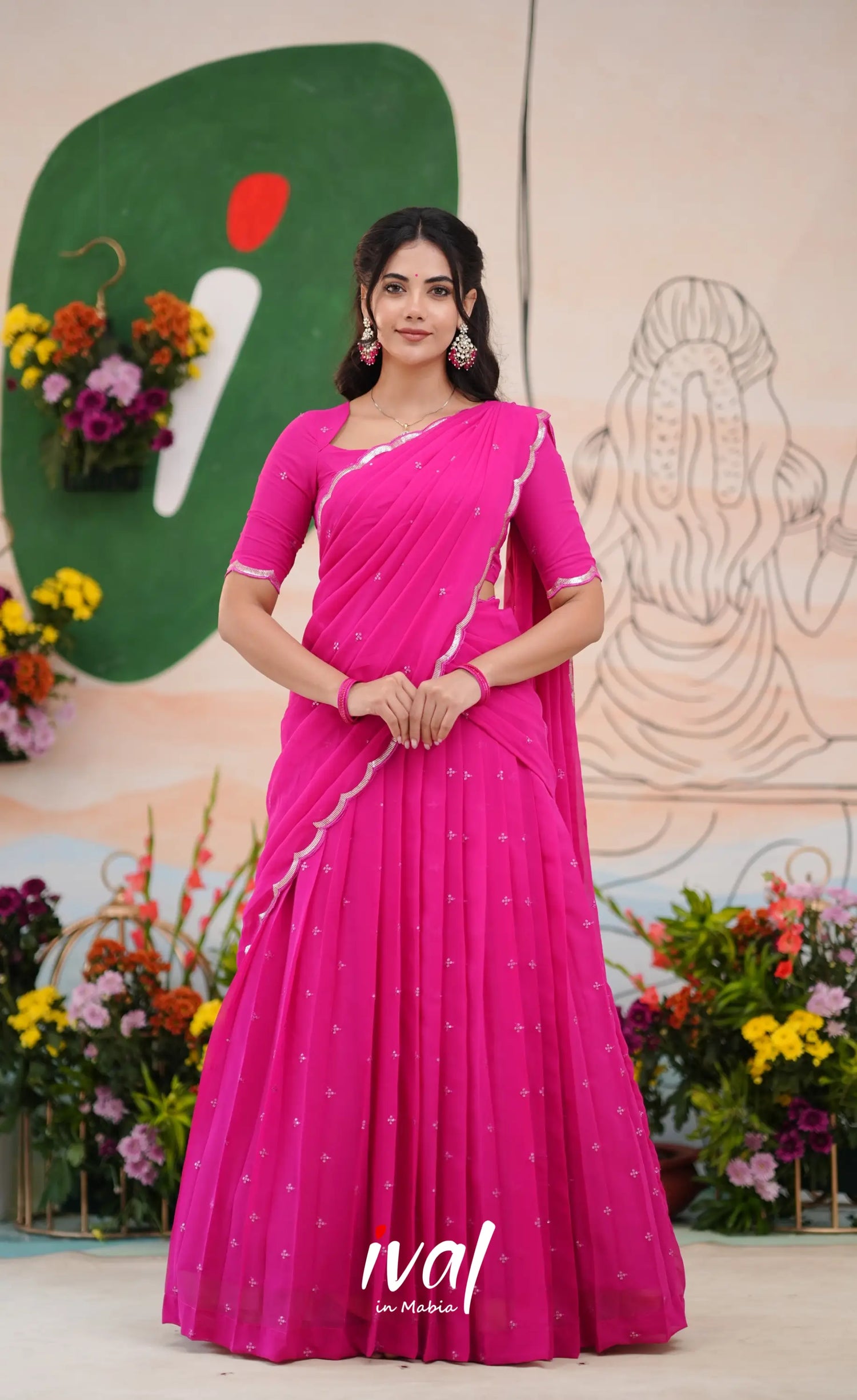 Vedika - Bright Pink Georgette Halfsaree Half Sarees