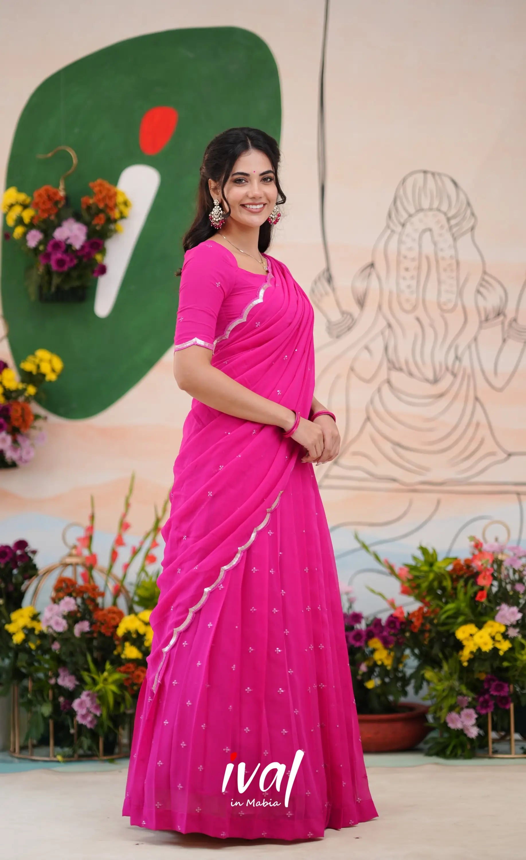 Vedika - Bright Pink Georgette Halfsaree Half Sarees
