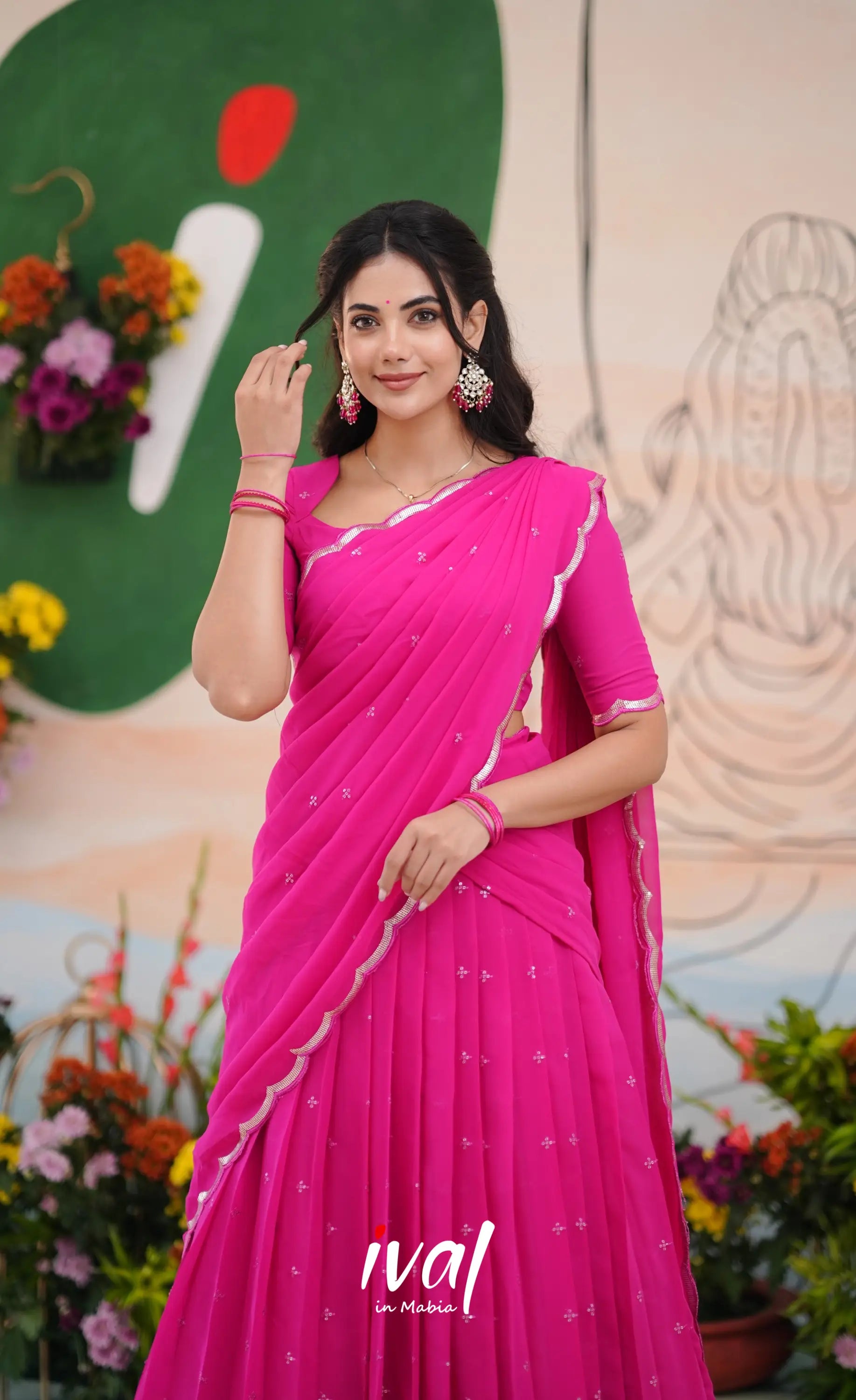 Vedika - Bright Pink Georgette Halfsaree Half Sarees