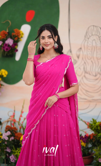Vedika - Bright Pink Georgette Halfsaree Half Sarees