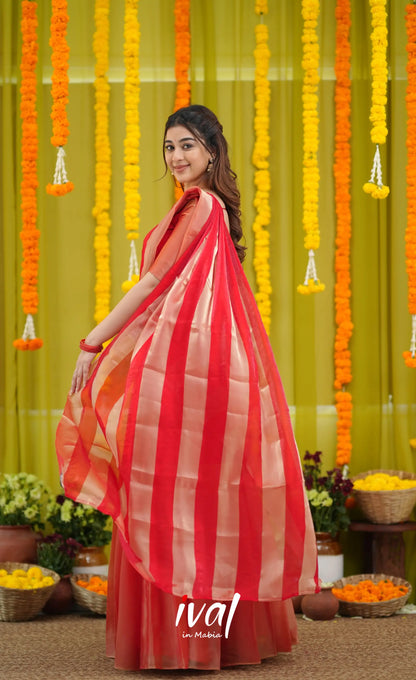 Vedika - Bright Red and Gold Scape Silk Halfsaree - Half Sarees