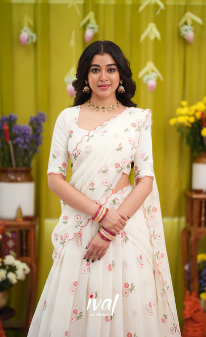 Vedika Chiffon Halfsaree - White - Half Sarees