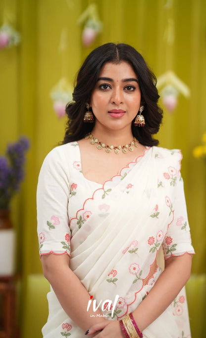Vedika Chiffon Halfsaree - White - Half Sarees