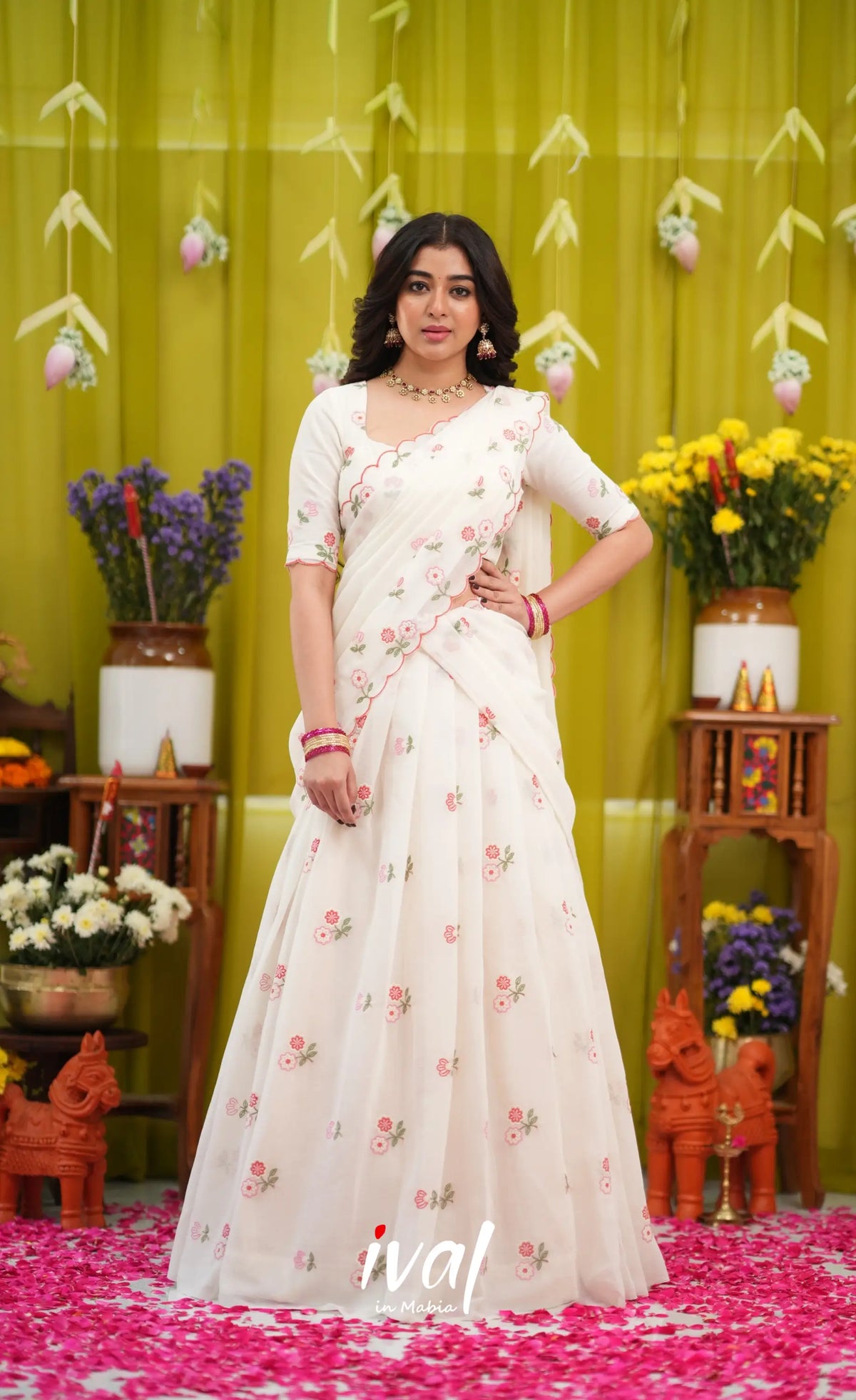 Vedika Chiffon Halfsaree - White - Half Sarees