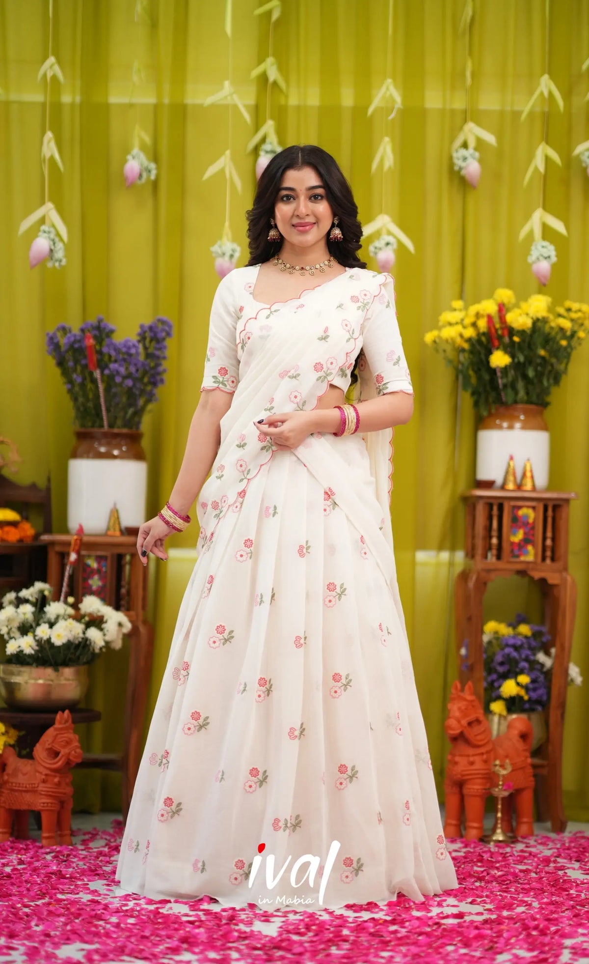 Vedika Chiffon Halfsaree - White - Half Sarees