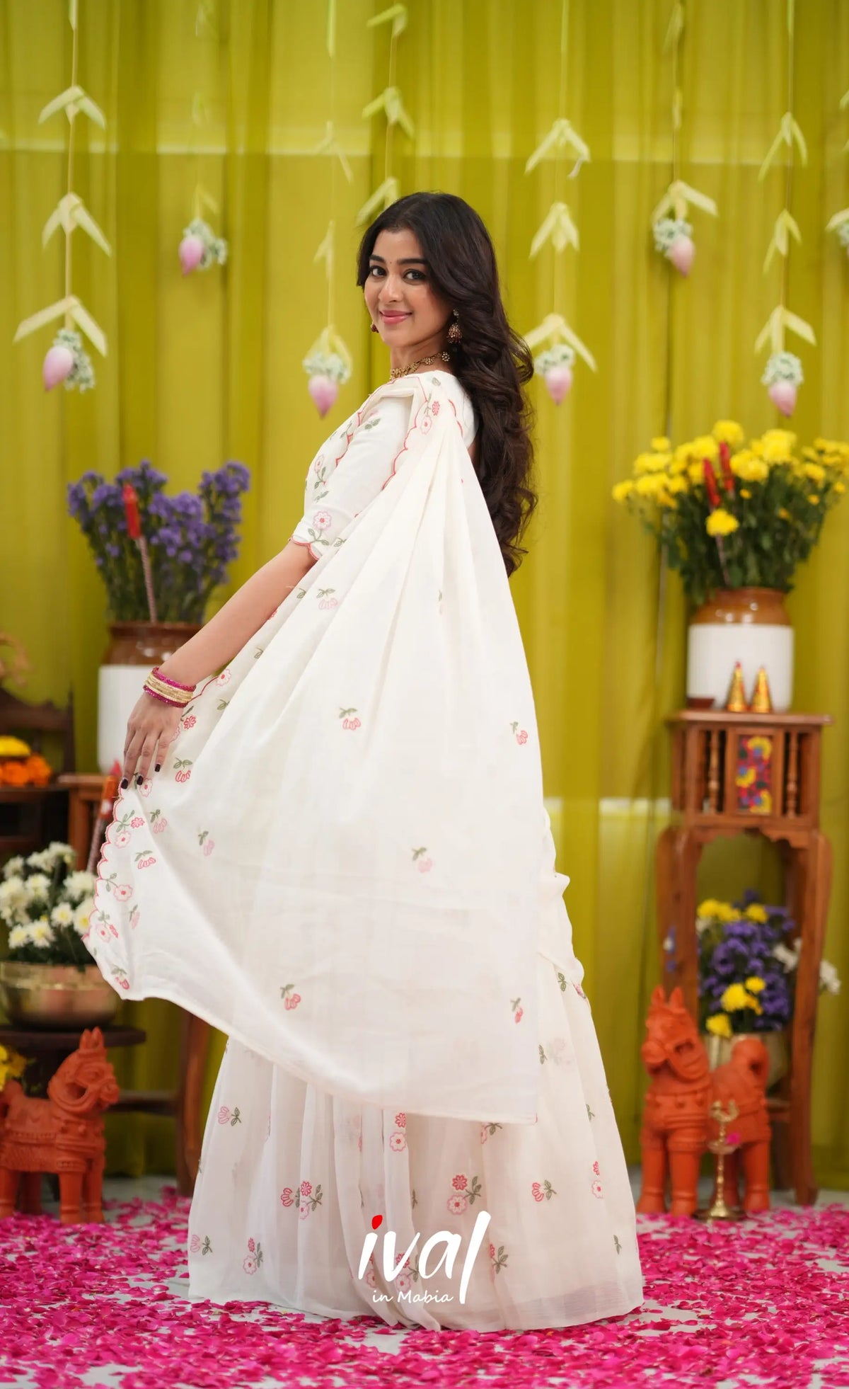 Vedika Chiffon Halfsaree - White - Half Sarees