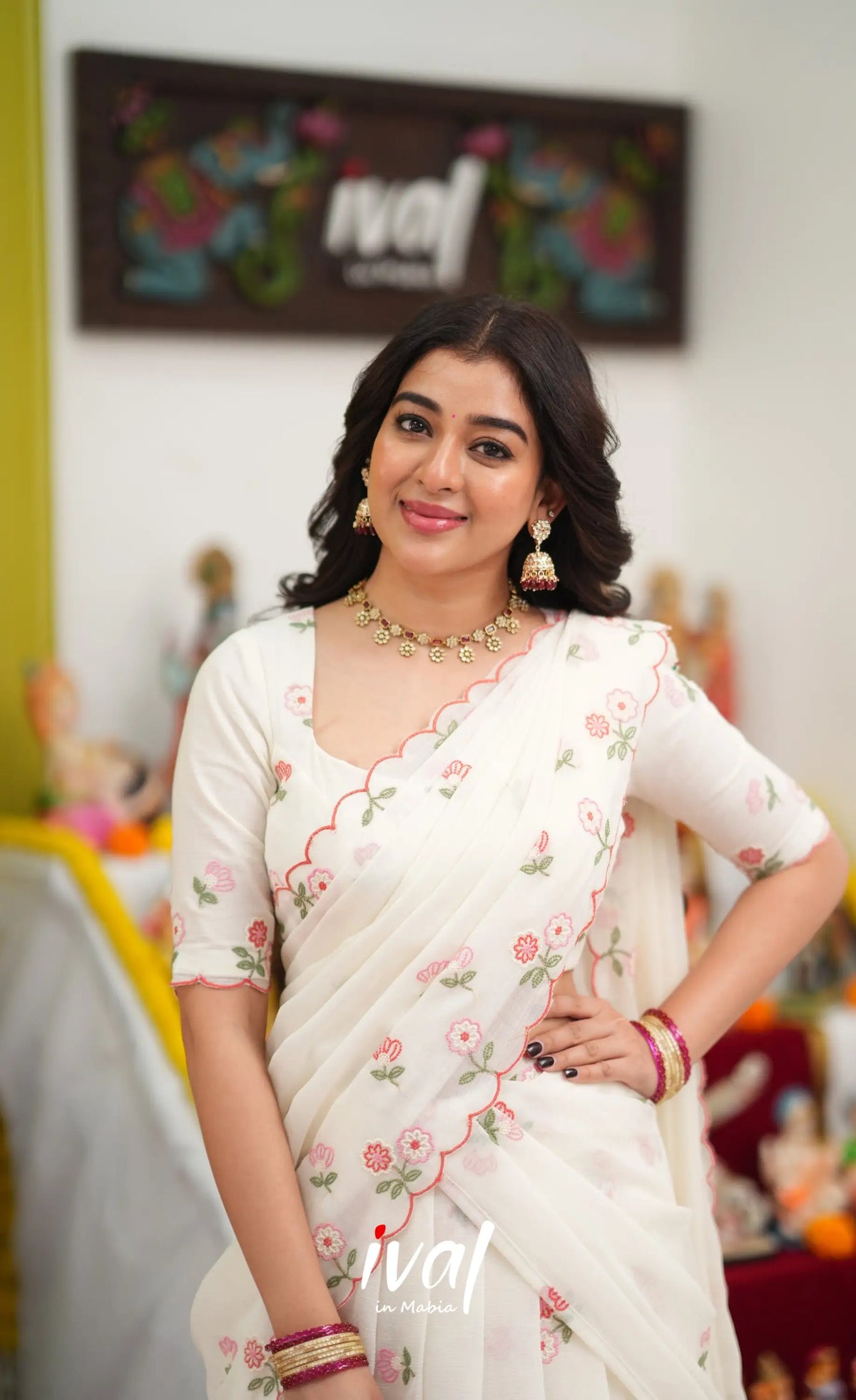 Vedika Chiffon Halfsaree - White - Half Sarees