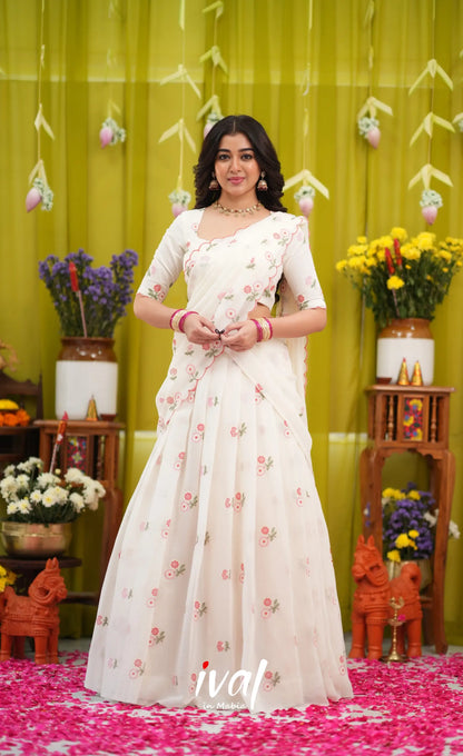 Vedika Chiffon Halfsaree - White - Half Sarees