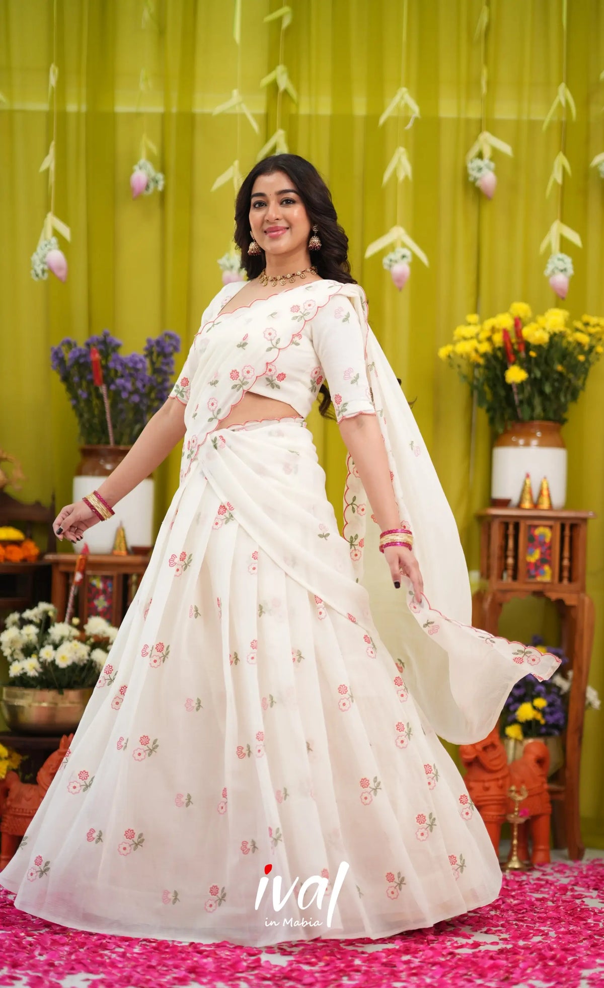 Vedika Chiffon Halfsaree - White - Half Sarees