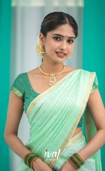 Vedika - Chinnon Halfsaree - Dark Green and Pastel Green Half Sarees