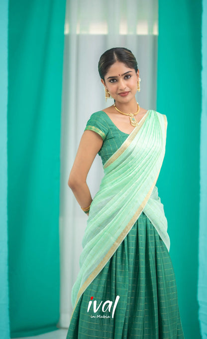 Vedika - Chinnon Halfsaree - Dark Green and Pastel Green Half Sarees
