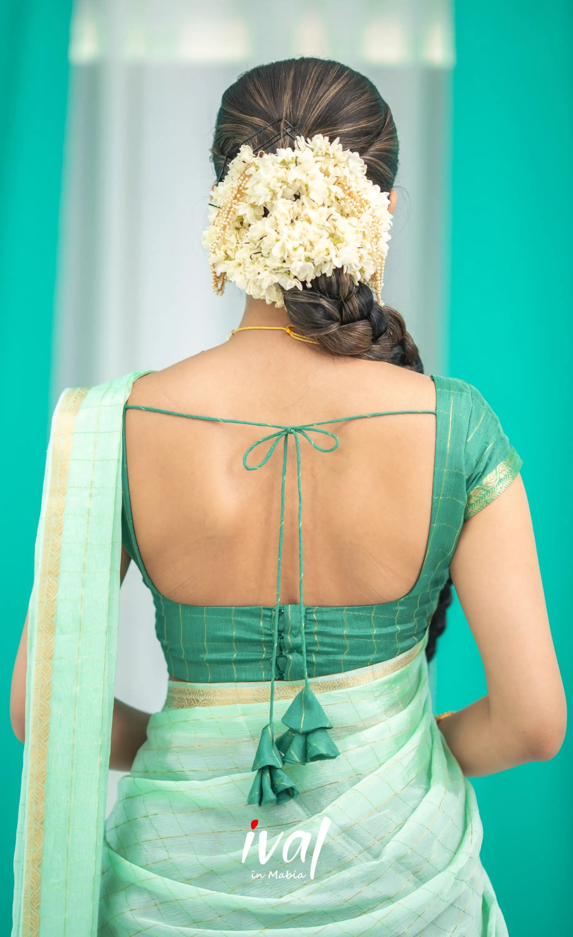 Vedika - Chinnon Halfsaree - Dark Green and Pastel Green Half Sarees