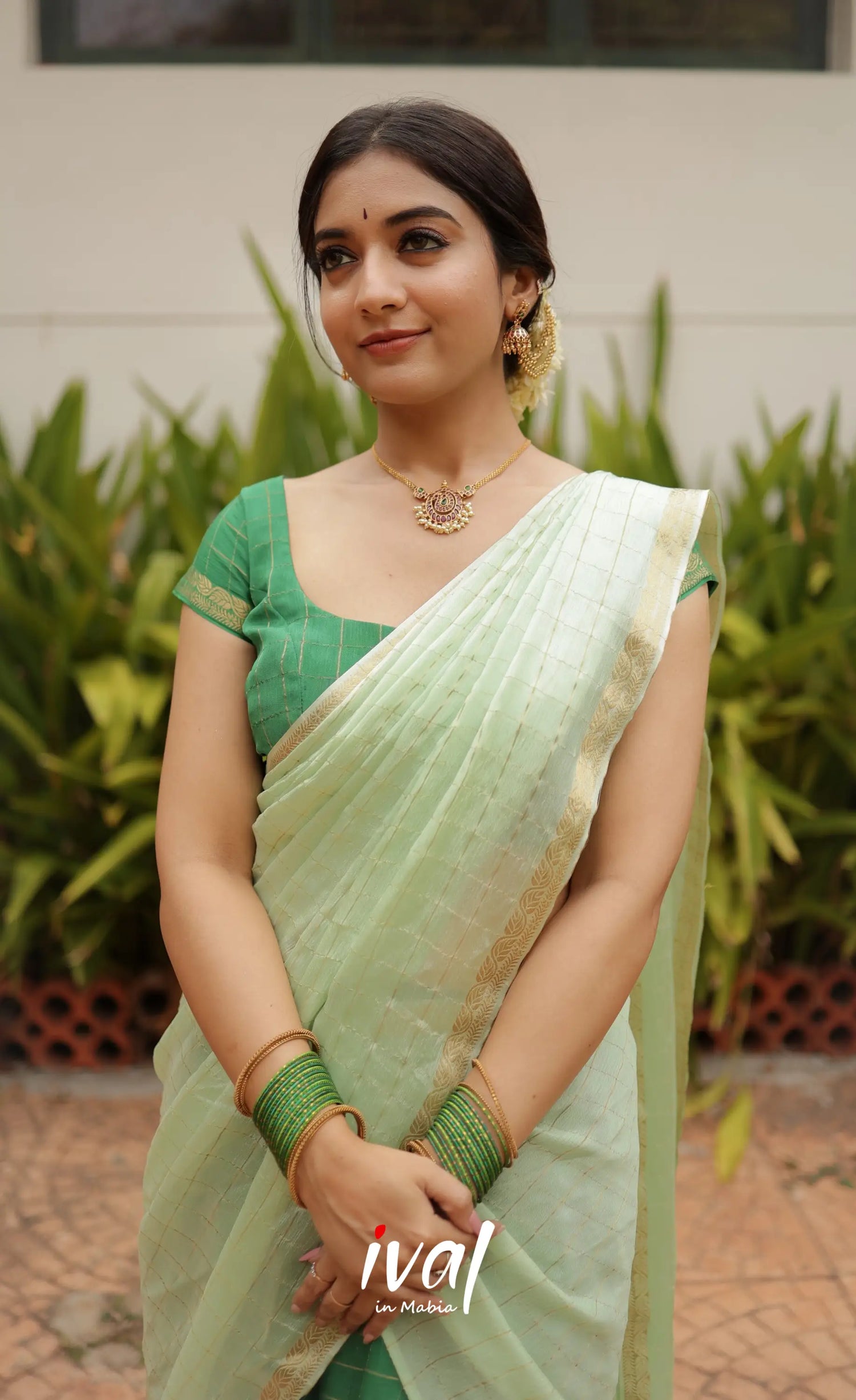 Vedika - Chinnon Halfsaree - Dark Green and Pastel Green Half Sarees