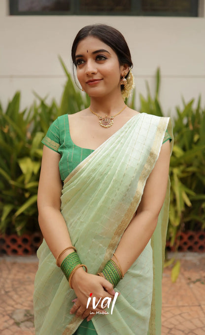 Vedika - Chinnon Halfsaree - Dark Green and Pastel Green Half Sarees