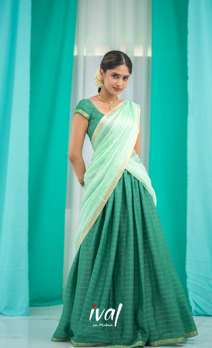 Vedika - Chinnon Halfsaree - Dark Green and Pastel Green Half Sarees