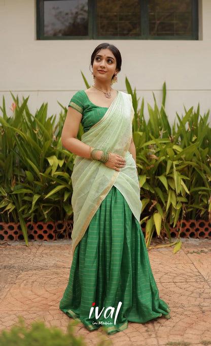 Vedika - Chinnon Halfsaree - Dark Green and Pastel Green Half Sarees
