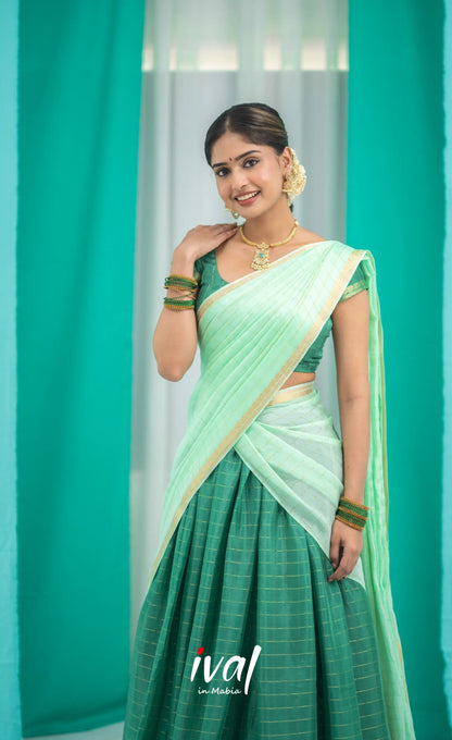 Vedika - Chinnon Halfsaree - Dark Green and Pastel Green Half Sarees