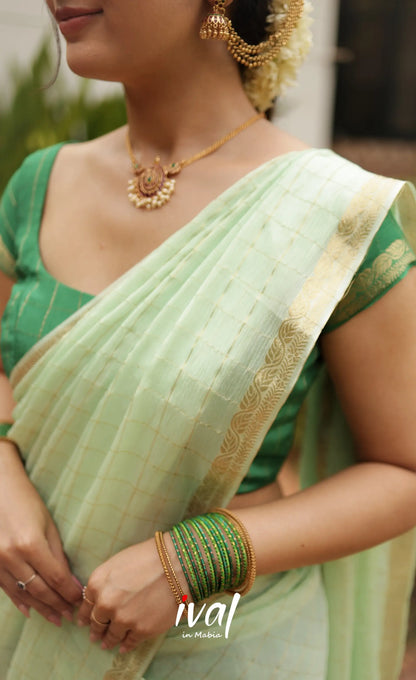 Vedika - Chinnon Halfsaree - Dark Green and Pastel Green Half Sarees
