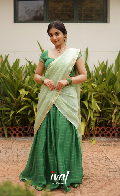 Vedika - Chinnon Halfsaree - Dark Green and Pastel Green Half Sarees