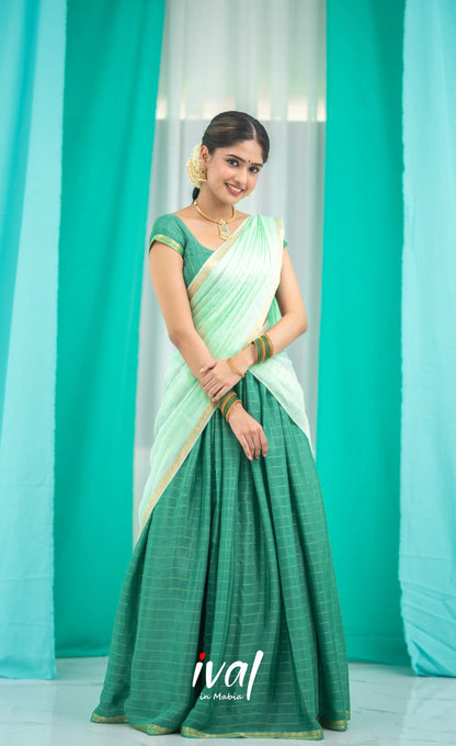 Vedika - Chinnon Halfsaree - Dark Green and Pastel Green Half Sarees