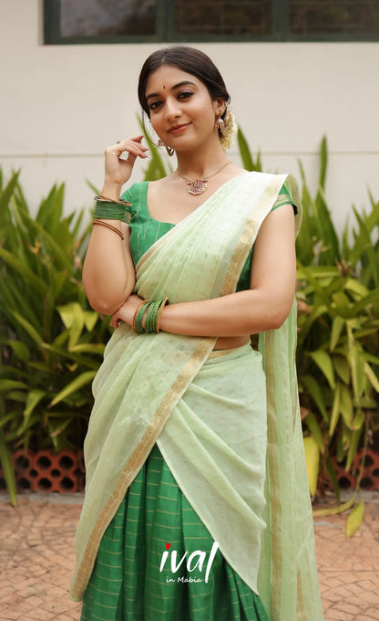 Vedika - Chinnon Halfsaree - Dark Green and Pastel Green Half Sarees