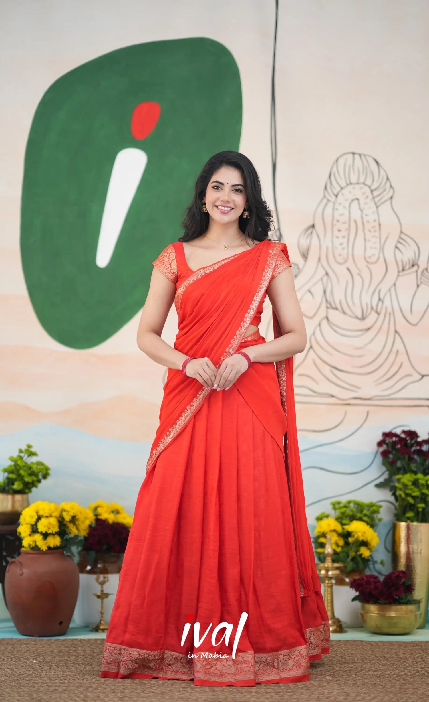 Vedika - Chinnon Halfsaree - Red - Half Sarees