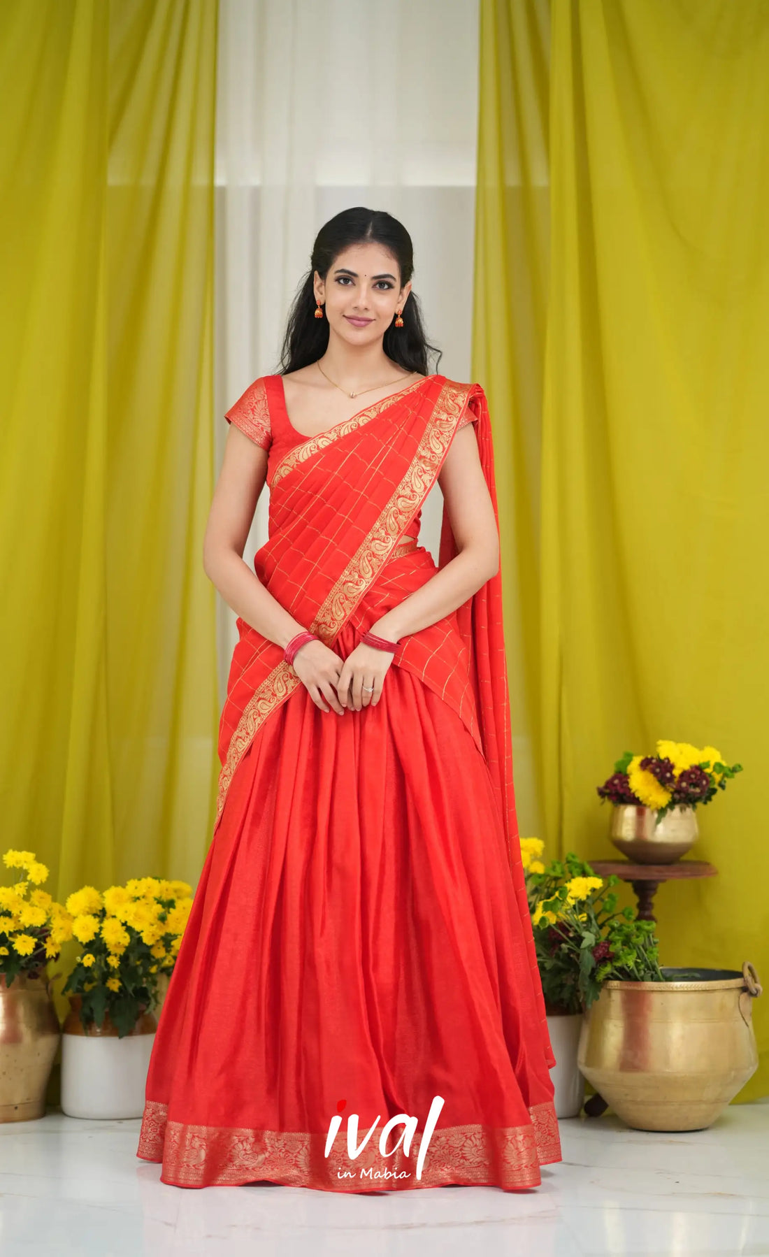 Vedika - Chinnon Halfsaree - Red Half Sarees
