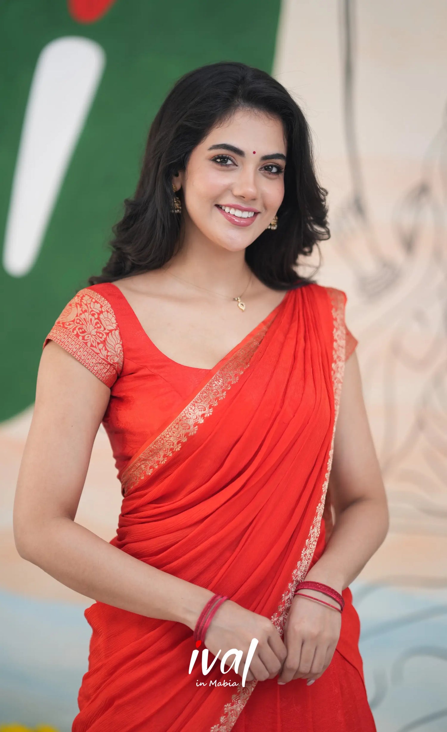 Vedika - Chinnon Halfsaree - Red - Half Sarees