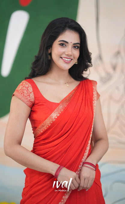 Vedika - Chinnon Halfsaree - Red - Half Sarees