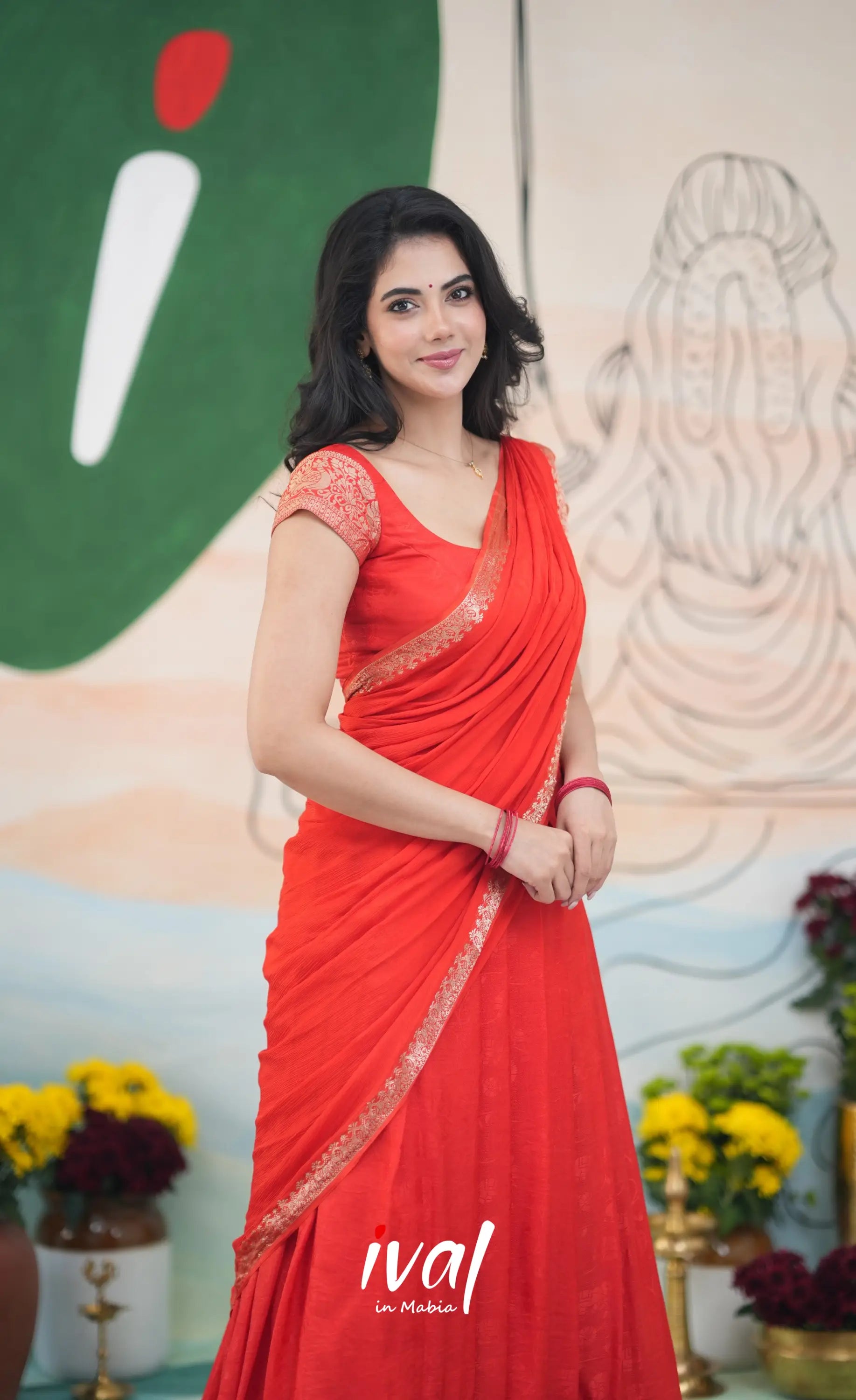 Vedika - Chinnon Halfsaree - Red - Half Sarees