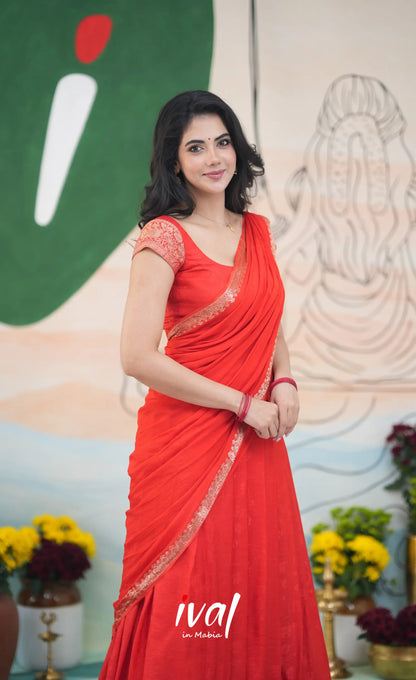 Vedika - Chinnon Halfsaree - Red - Half Sarees