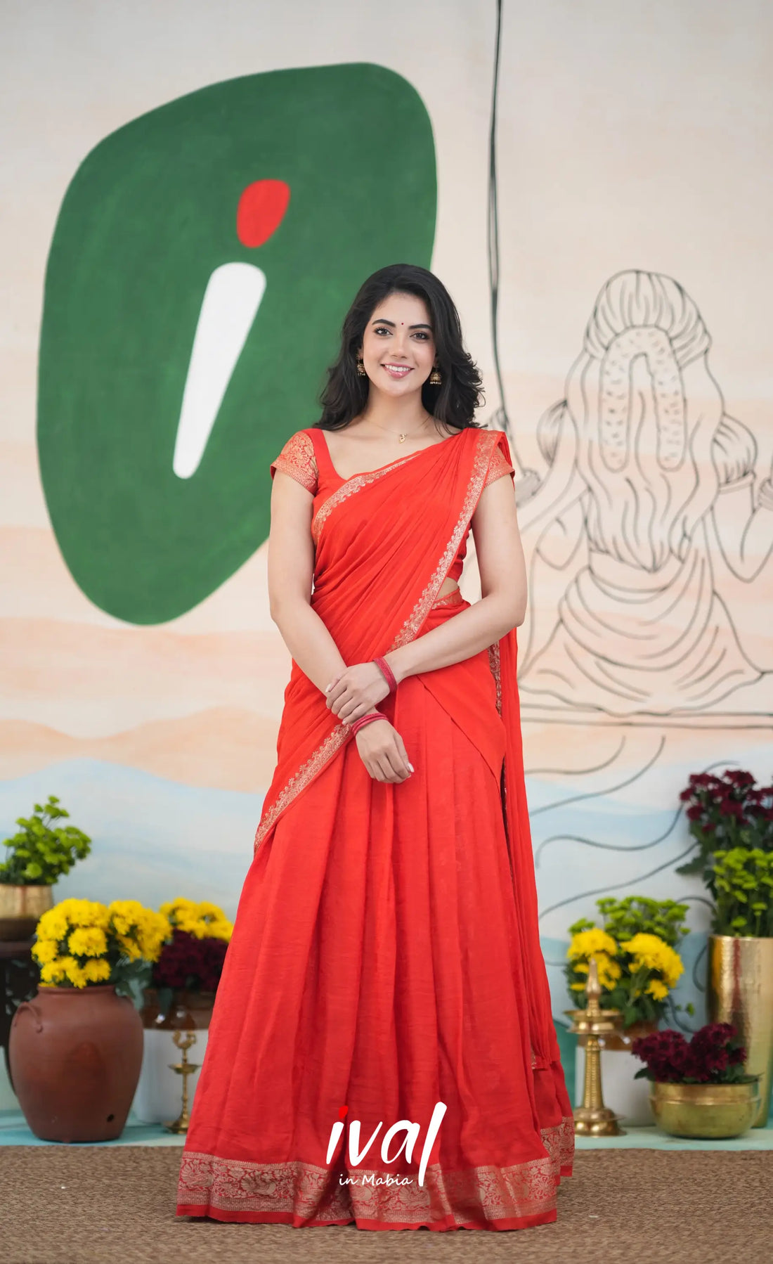 Vedika - Chinnon Halfsaree - Red - Half Sarees