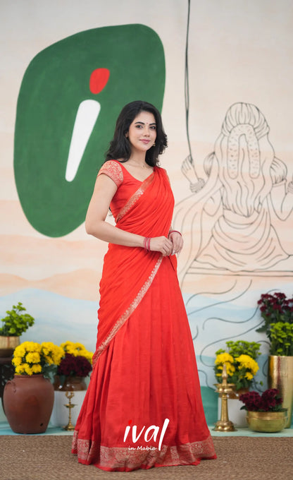 Vedika - Chinnon Halfsaree - Red - Half Sarees