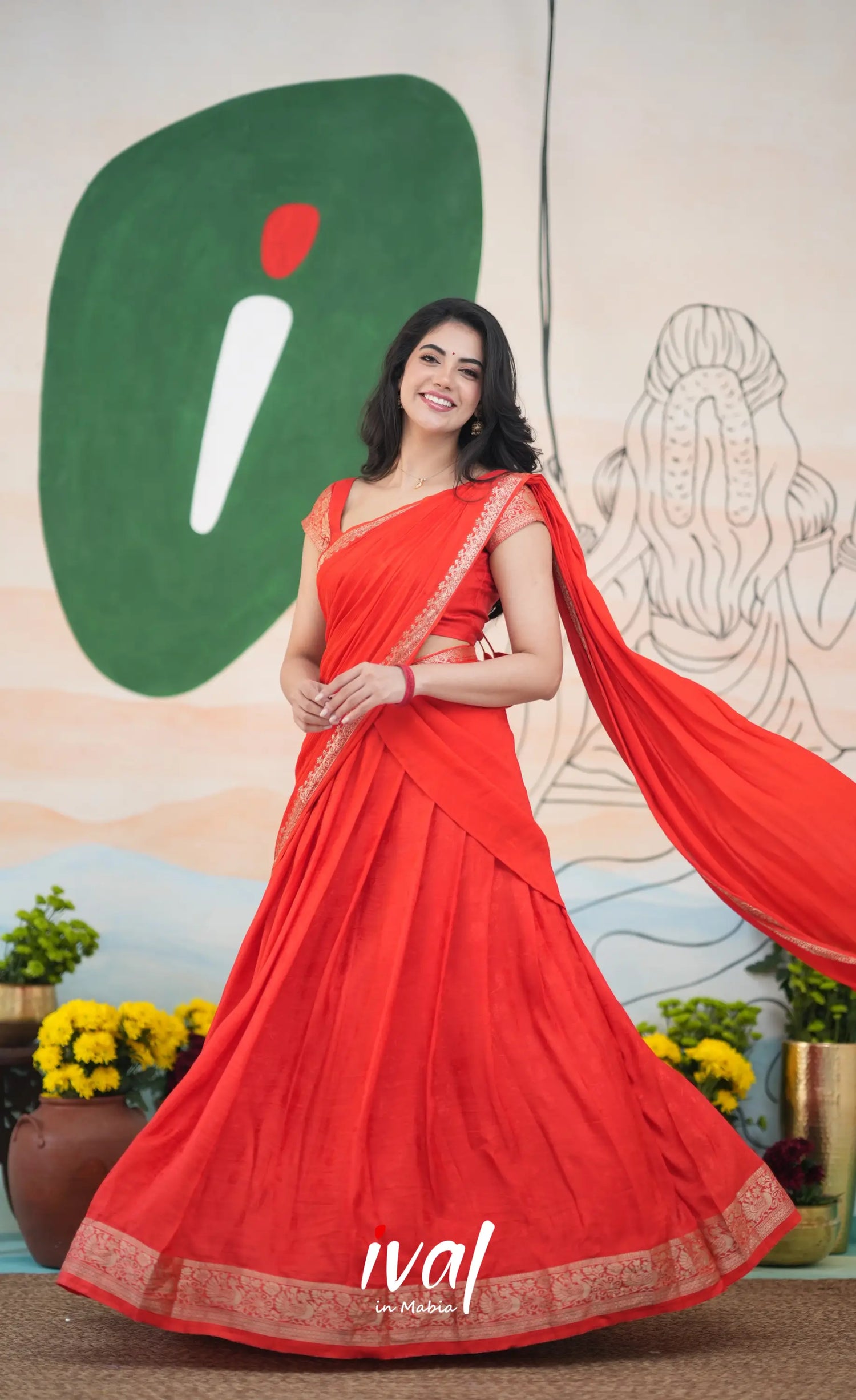 Vedika - Chinnon Halfsaree - Red - Half Sarees