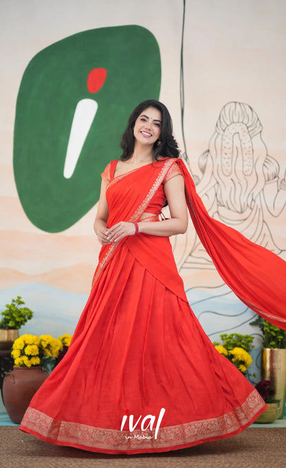 Vedika - Chinnon Halfsaree - Red - Half Sarees