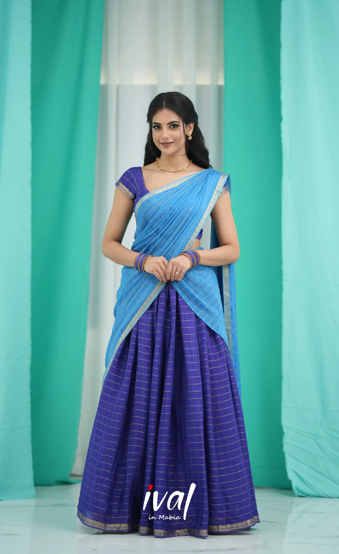 Vedika - Chinnon Halfsaree - Royal Blue and Light Blue Half Sarees