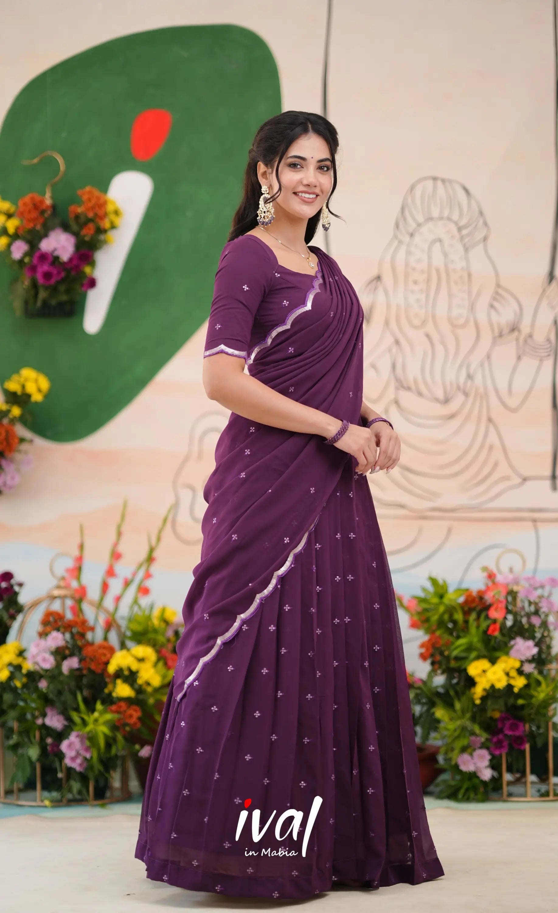 Vedika - Dark Purple Georgette Halfsaree Half Sarees