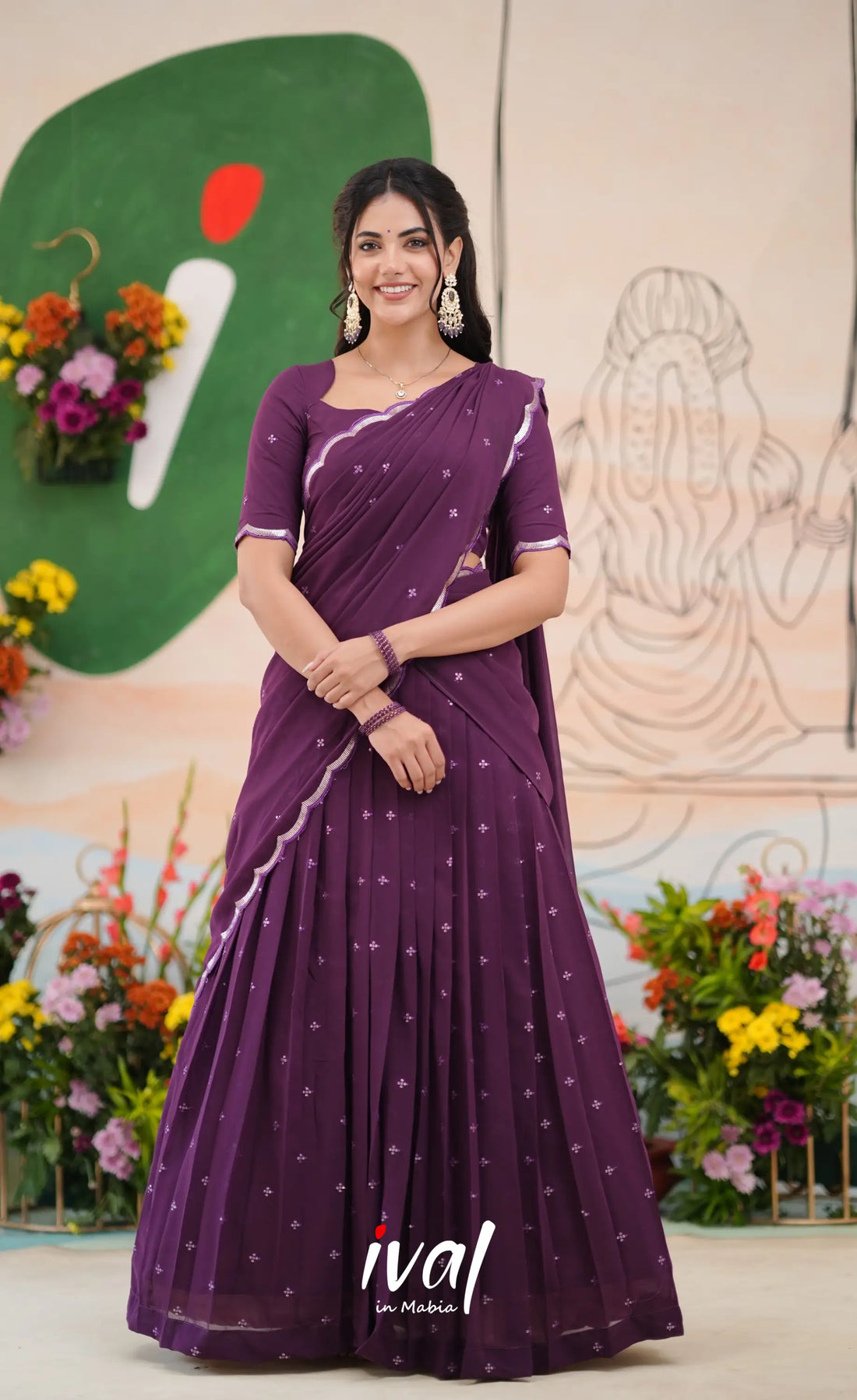 Vedika - Dark Purple Georgette Halfsaree Half Sarees