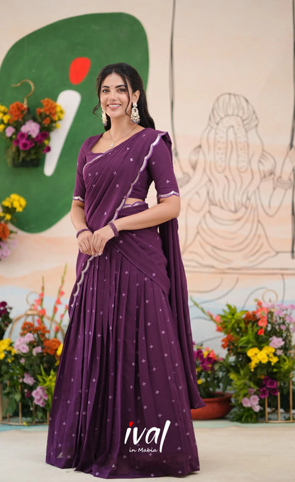 Vedika - Dark Purple Georgette Halfsaree Half Sarees