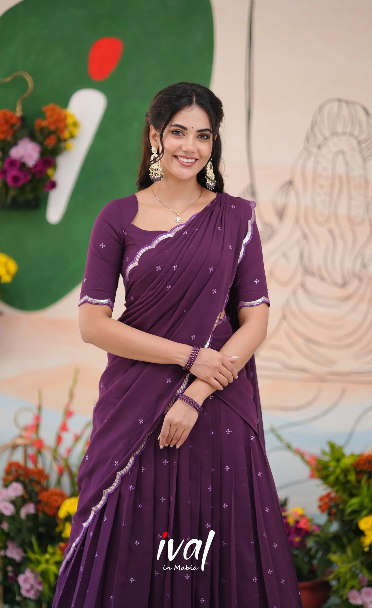 Vedika - Dark Purple Georgette Halfsaree Half Sarees