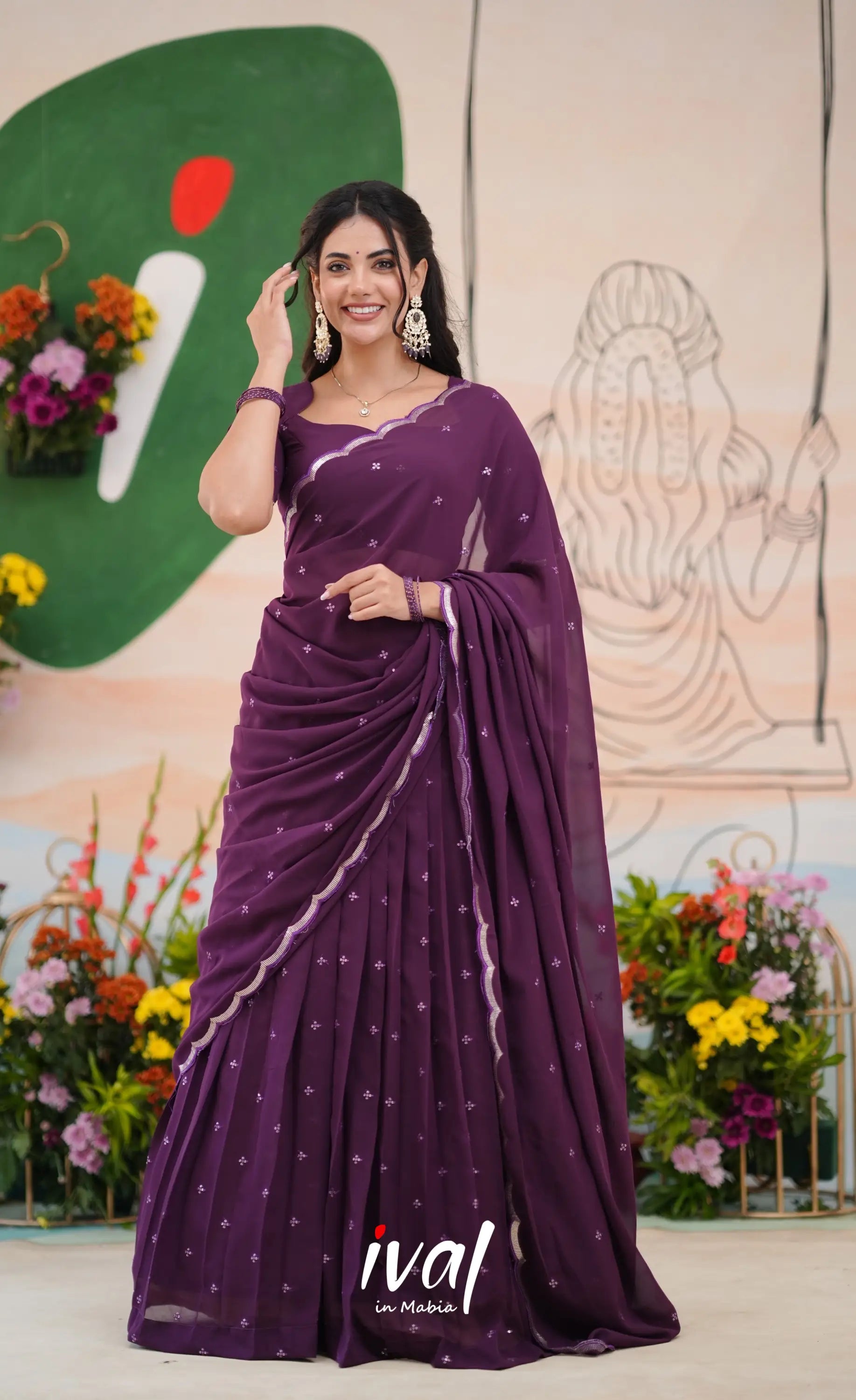 Vedika - Dark Purple Georgette Halfsaree Half Sarees