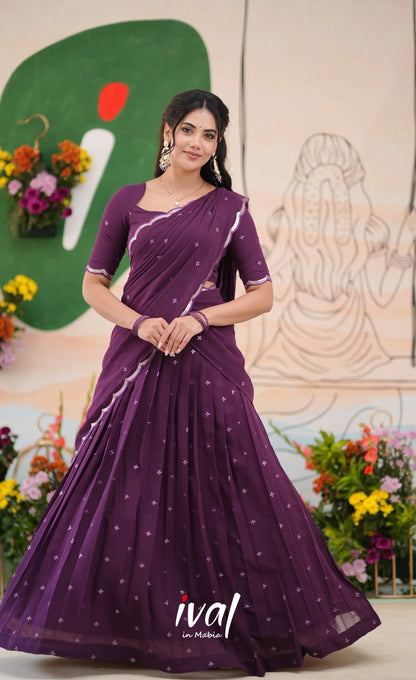 Vedika - Dark Purple Georgette Halfsaree Half Sarees