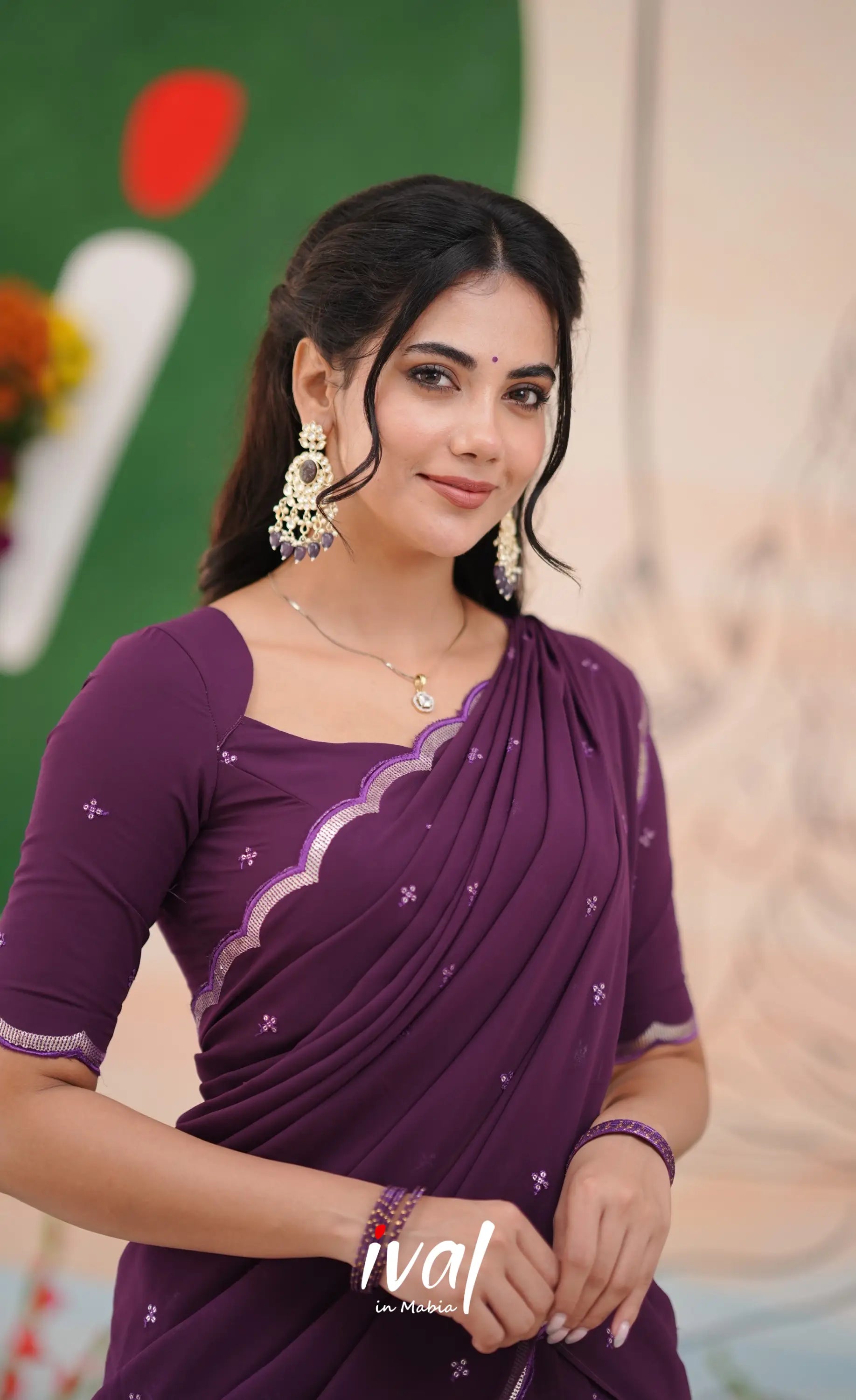 Vedika - Dark Purple Georgette Halfsaree Half Sarees